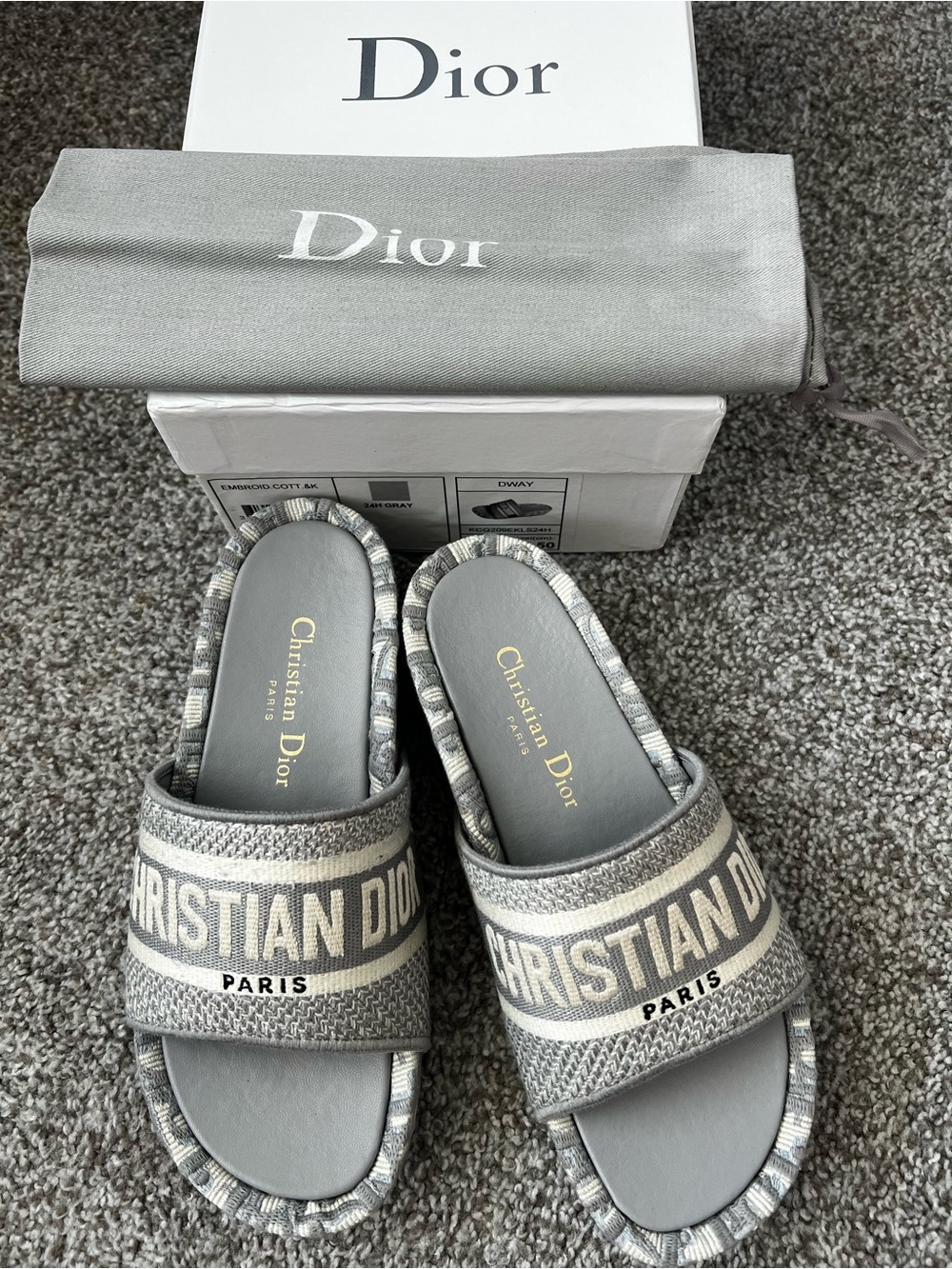 Dior Kids Gray & Cream 'Christian Dior' Slide Sandals